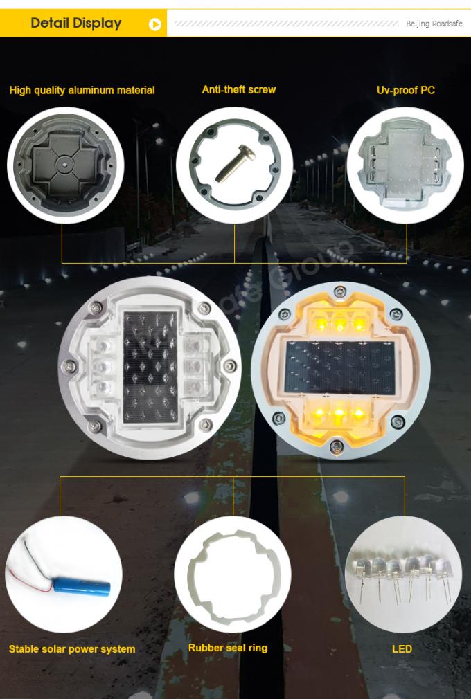 L'aluminium rond clignotant LED incrusté œil de chat sans fil sous-sol de la chaussée de marquage de la lumière de la route solaire 4
