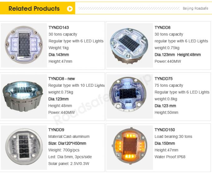 L'aluminium rond clignotant LED incrusté œil de chat sans fil sous-sol de la chaussée de marquage de la lumière de la route solaire 6